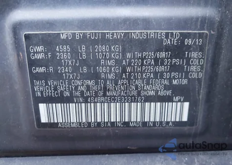 2014 Subaru Outback 2.5I Premium from USA, damaged, VIN 4S4BRCEC2E3231762